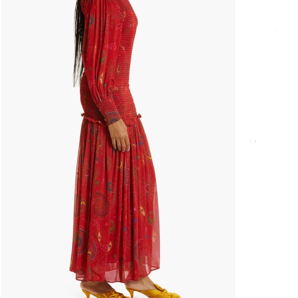 NWT $310 FARM Rio Mystic Night Print Smocked Long Sleeve Dress in Medium! - Picture 4 of 13